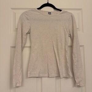 Cream Ribbed Long Sleeve Tee